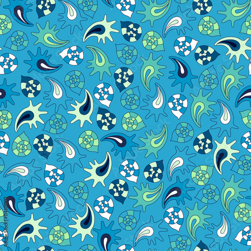 summer seamless pattern with colorful shells