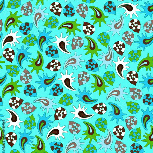 summer seamless pattern with colorful shells