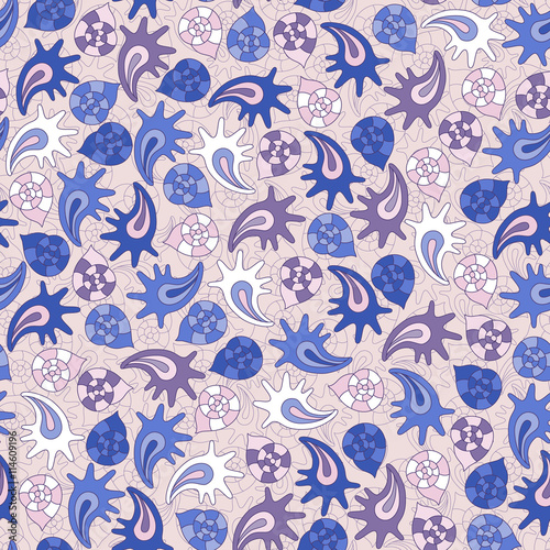 summer seamless pattern with colorful shells