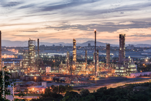 Oil Refinery factory in the morning and Sunrise