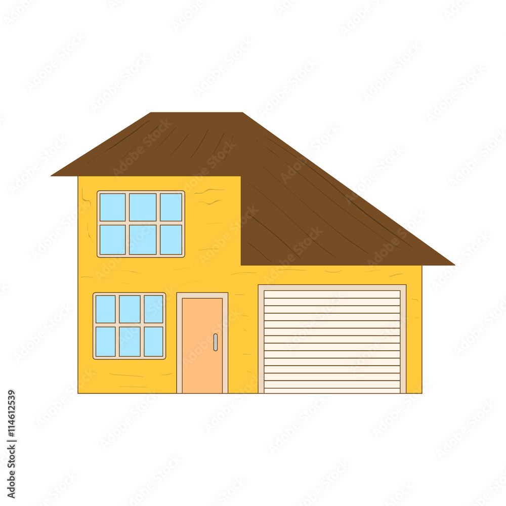 Yellow two storey house with garage icon