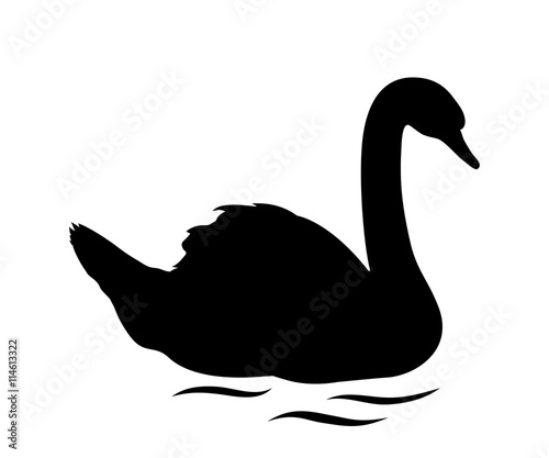 Black silhouette of swan and waves. Vector illustration.