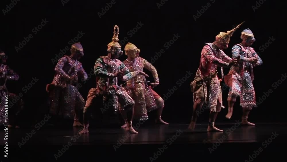 a group of people performing thai mask dance in Ramayana 2