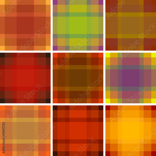 Seamless British pattern background collection. Plaid autumn palette tartan pattern set. Repeated twill texture for fashion fabric, textile design, background for invitation card Vector