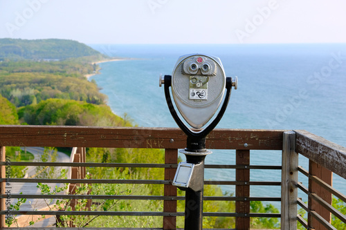 Tourist binoculars at Lake Michigan overlook