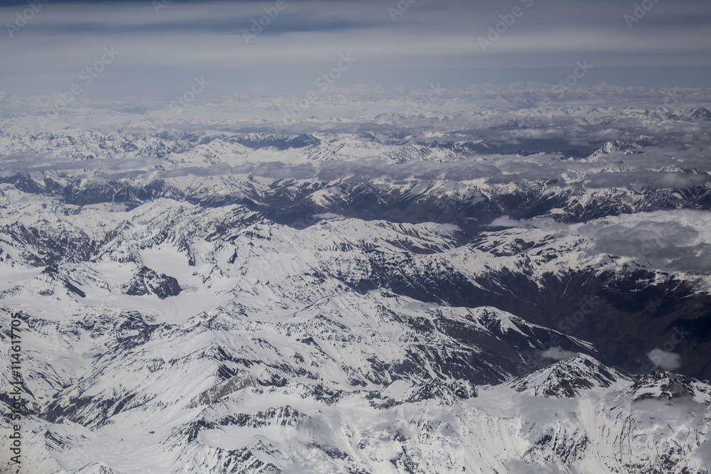 Nice of bird eye view of Himalaya range on the way to Leh Ladakh india.