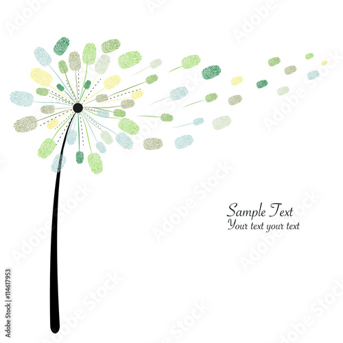 Green dandelion with finger prints vector illustration
