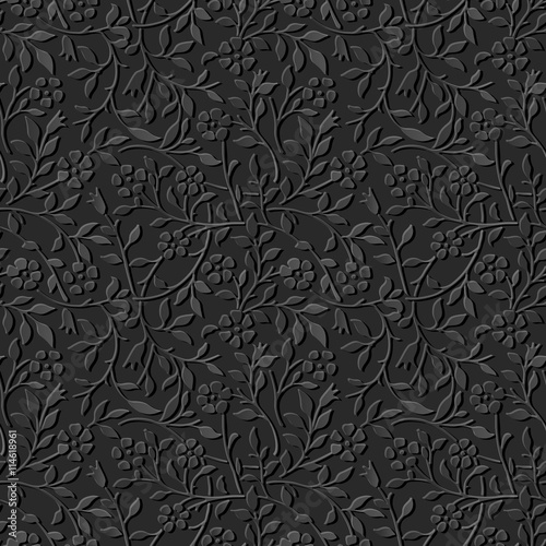 Seamless 3D dark paper cut art background 450 garden spiral curve vine flower leaf

