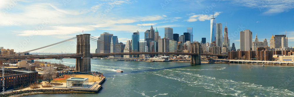 Brooklyn Bridge and downtown Manhattan - obrazy, fototapety, plakaty 