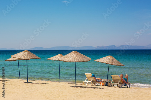 Fototapeta Naklejka Na Ścianę i Meble -  Beautiful sand beaches of Kusadasi National Park in Aegean Sea,Turkey