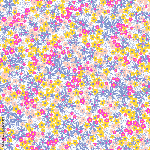 vector seamless cute naive gentle romantic flower ditsy pattern, wild flowers, spring summer time, nature in bloom, colorful floral background allover print 