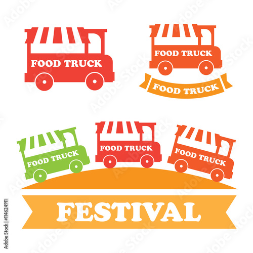 Street food festival color labels set