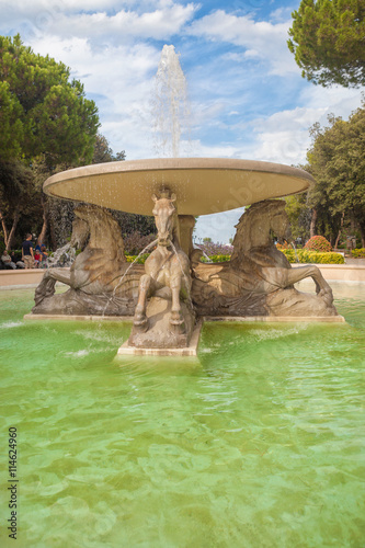 Fountain of Four horses in Federico Fellini park in Riminy