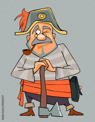 cartoon man in clothes of pirate with an ax