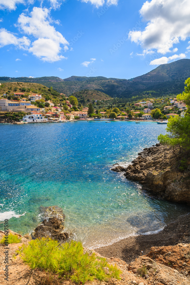 View of Assos village and beautiful sea, Kefalonia island, Greece