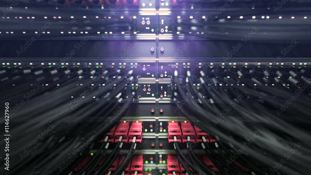 Modern network switch with cables. repeately move server. 3d rendering