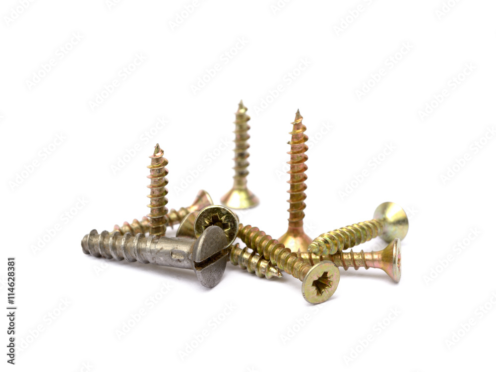 Wood screws isolated on white background Wood screws isolated on white background