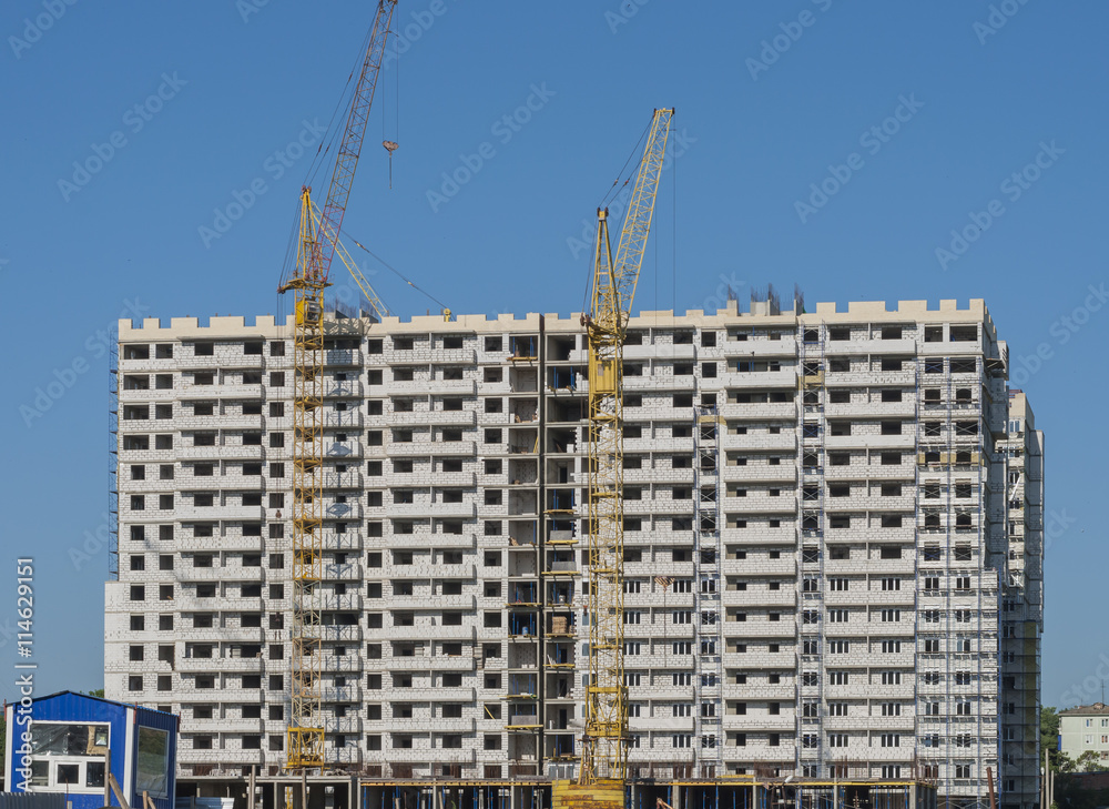 High-rise building under construction close-up