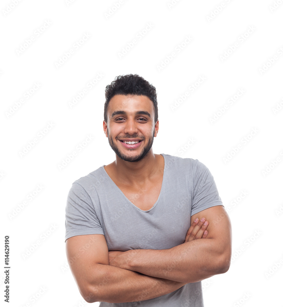 Casual Man Happy Smile Young Handsome Guy Folded Hands Casual Man Happy Smile Young Handsome Guy Folded Hands