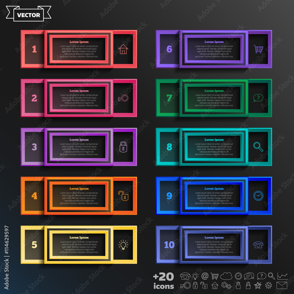 Fototapeta premium Vector infographic design list with colorful square.