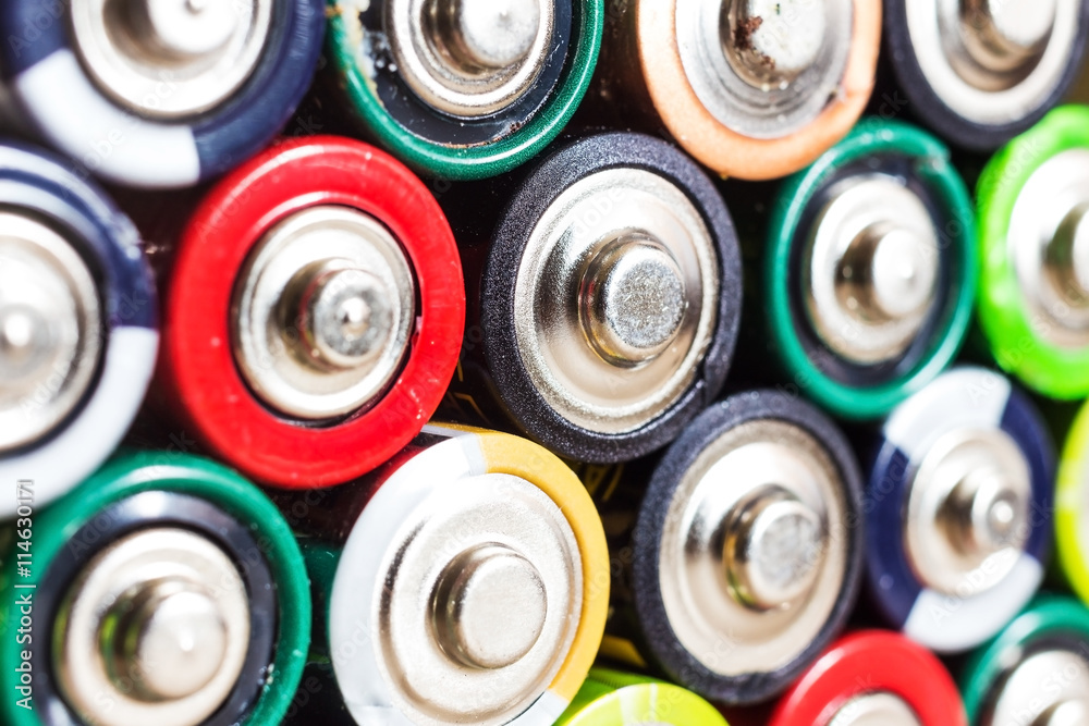 Battery color closeup next to each other Battery color closeup next to each other