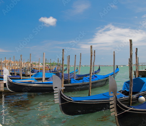 Blue Gondolas in Venice, Italy