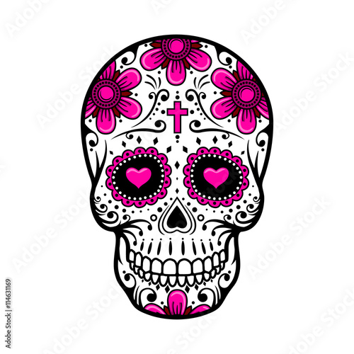 Day Of The Dead Skull. sugar flower tattoo. Vector illustration