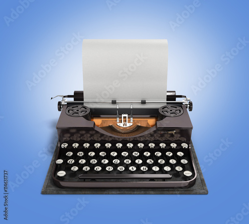 Retro rusty typewriter with paper sheet 3d render on gradient ba