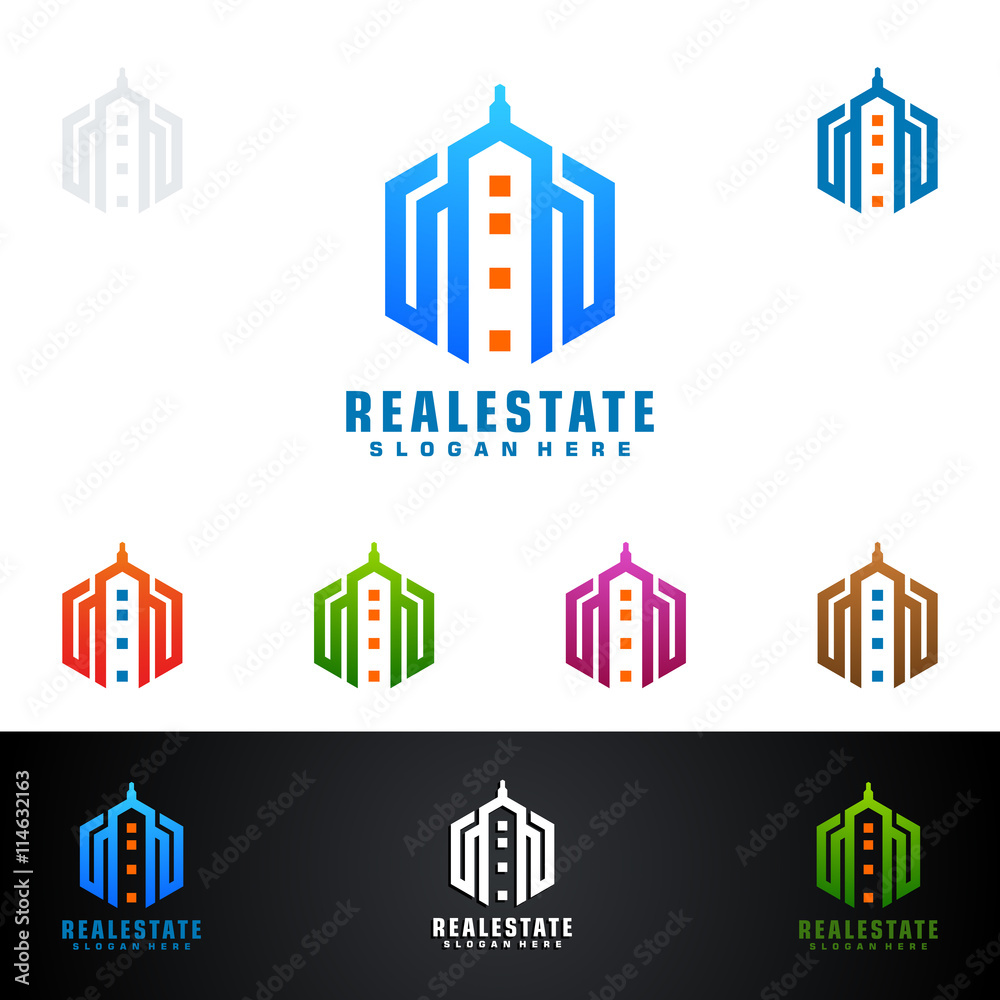 Simple real estate vector logo design, with line and building shape represented strong and modern realty