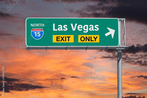 Photography Las Vegas Exit Only Highway Sign with Sunrise Sky