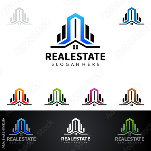 Simple real estate vector logo design, with line and building shape represented strong and modern realty