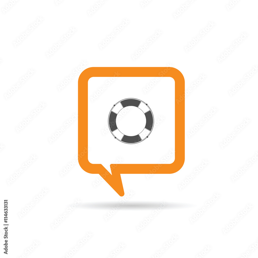 square orange speech bubble with live saver illustration