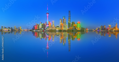 Beautiful night Shanghai s cityscape with the city lights on the Huangpu River  Shanghai  China