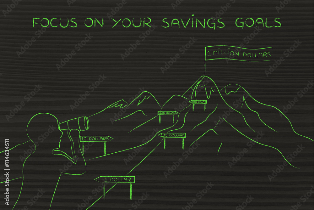 focus on your savings goals, man looking at path to hike