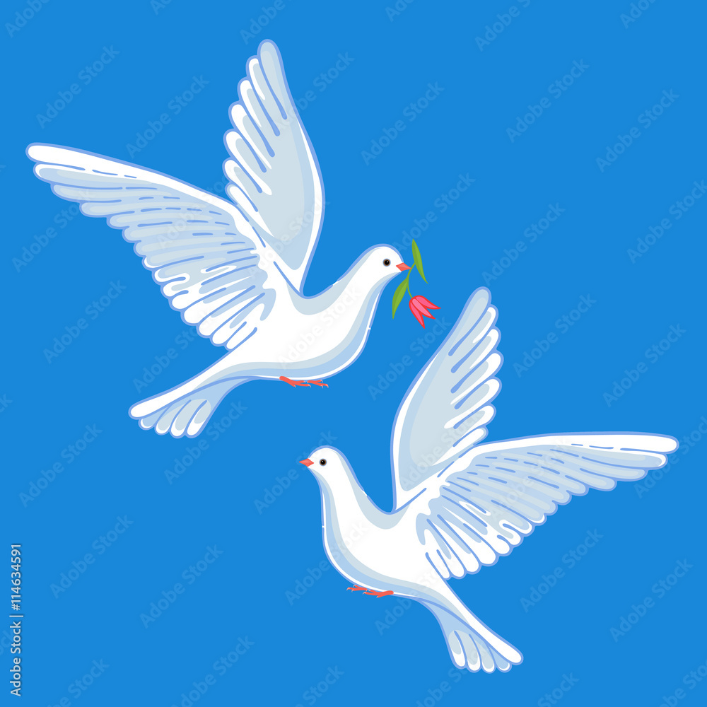 Obraz premium Soaring doves with flower