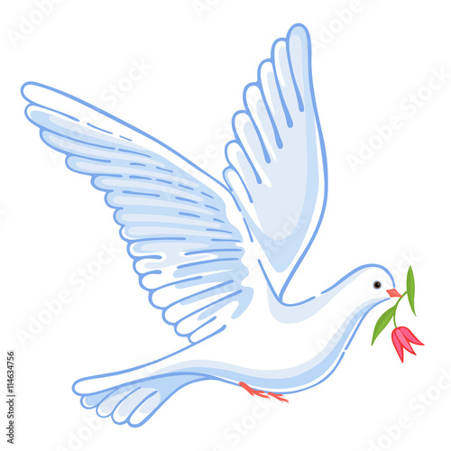 Soaring dove with flower