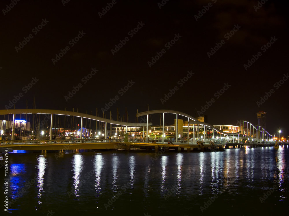 Barcelona port at night