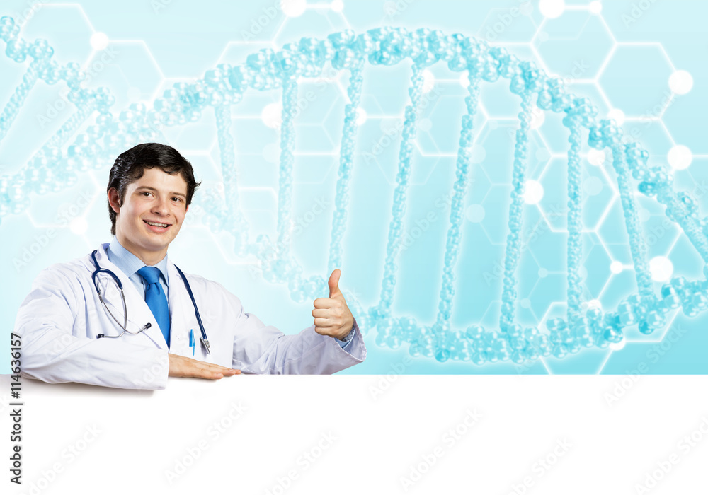 Doctor with banner Doctor with banner