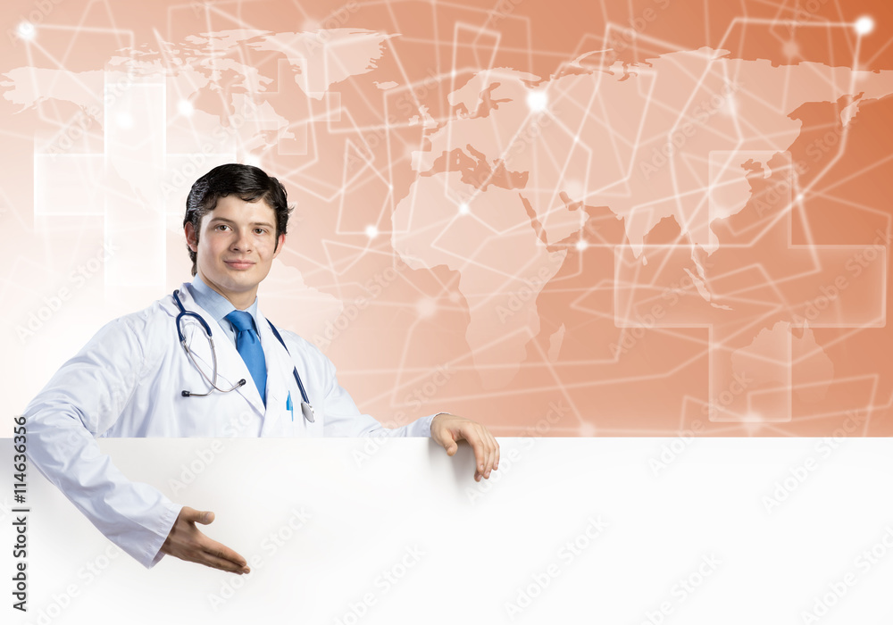 Doctor with banner Doctor with banner