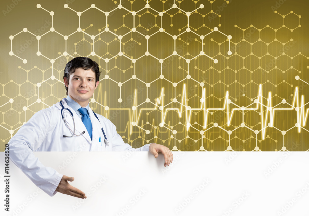 Doctor with banner Doctor with banner