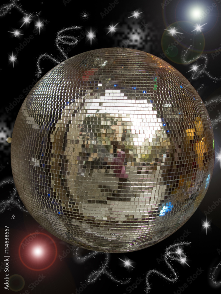 Fototapeta premium Disco ball with sparkles isolated in black