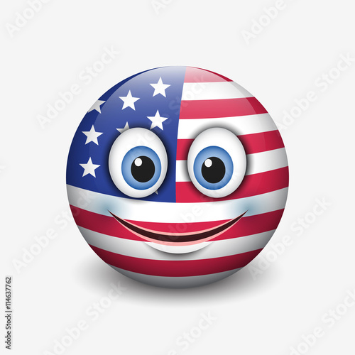 Cute emoticon isolated on white background with United States of America flag motive - smiley