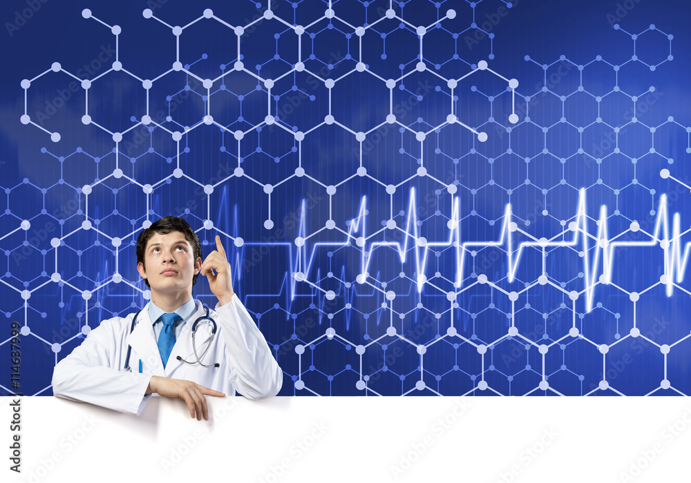Doctor with banner Doctor with banner
