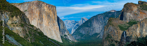 Yosemite panoramic landscape view from Inspiration Point. Yosemite National Park, California USA.