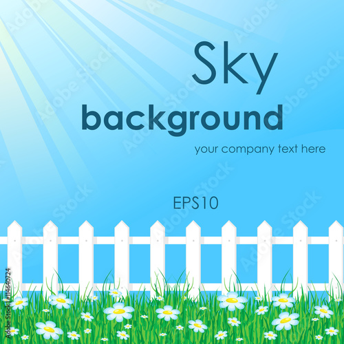 Blue sky with white fence