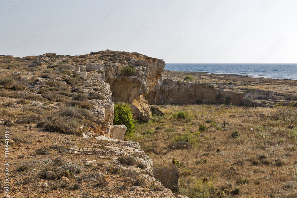 Ancient city walls ruins in Paphos, Cyprus.