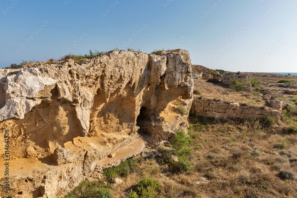 Ancient city walls ruins in Paphos, Cyprus.