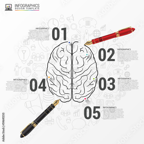 Brain infographic concept with pen. Vector