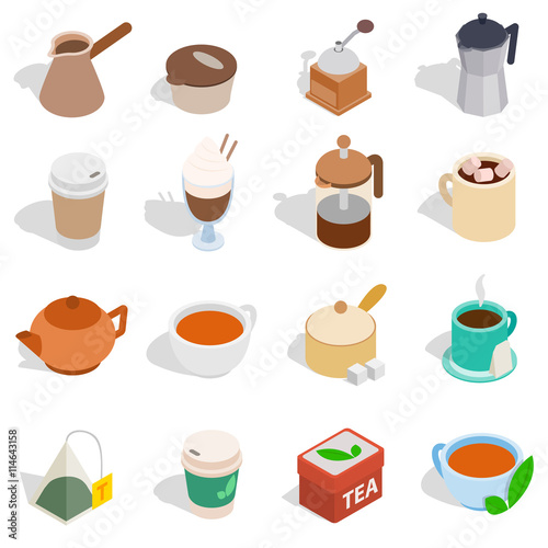 Tea and coffee set, isometric 3d style