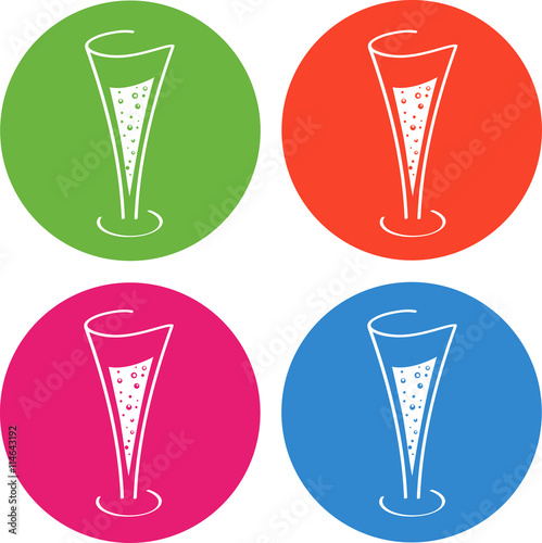 Glass, wineglass. Colorful icons. Coctails, champagne, wine, martini, lemonade, juice